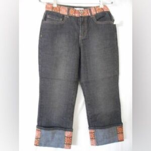 Coldwater Creek Boho Capri Jeans with Pattern Design in a waist and hem Sz 14
